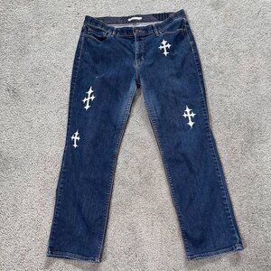 LEVI'S 525 PERFECT WAIST STRETCH JEANS CUSTOME CHROME HEART CROSS DESIGN  34X30